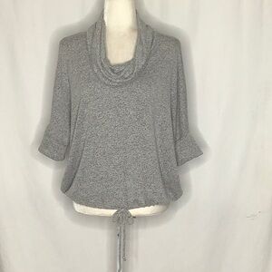 Green Envelope Gray Top Size S Cowl Neck Dolman Sleeves Tie Waist